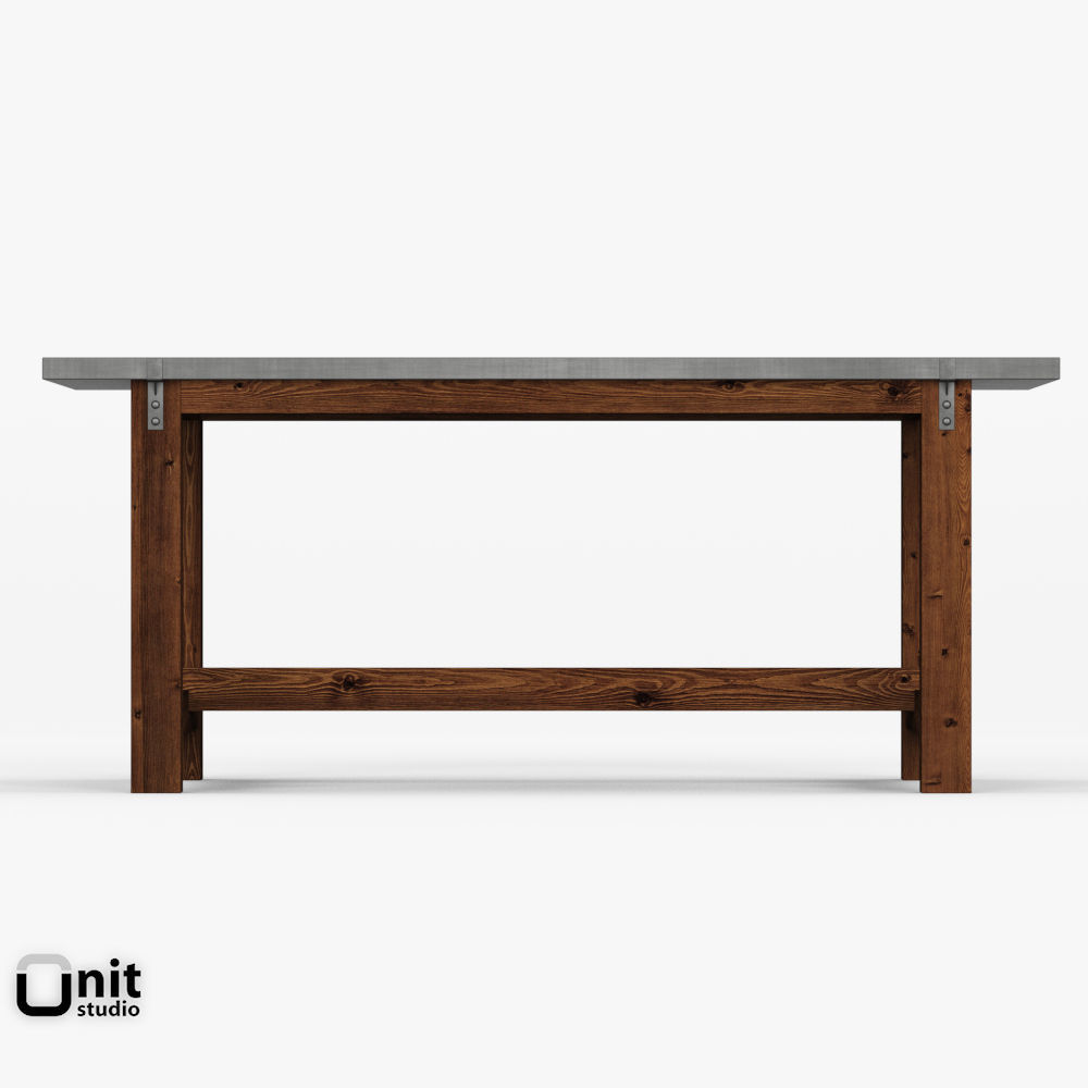Reclaimed WoodZincTop Strap Rectangular Dining Table by Rest 3D model