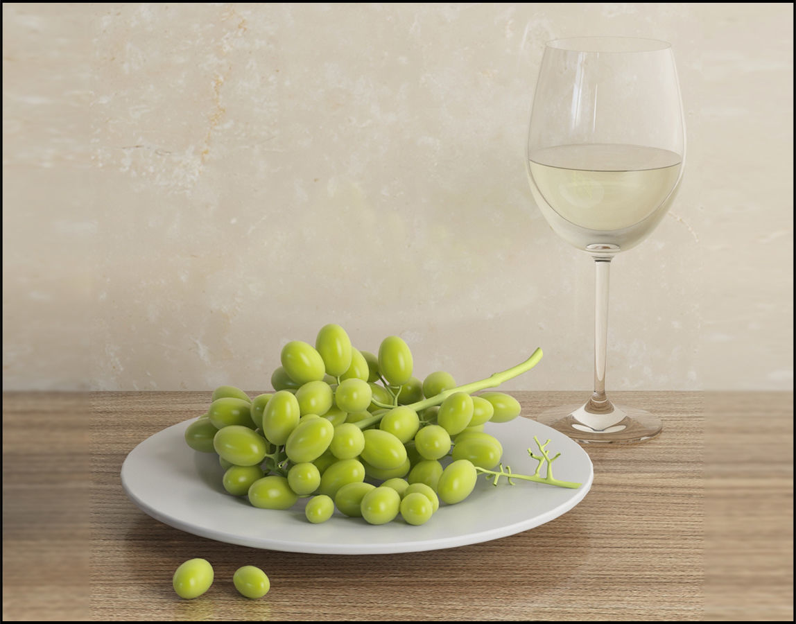 Grapes with white wine glass