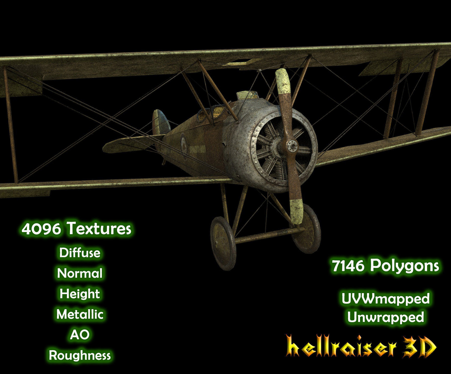 Sopwith Camel Aircraft - PBR - Textured Low-poly  3D model