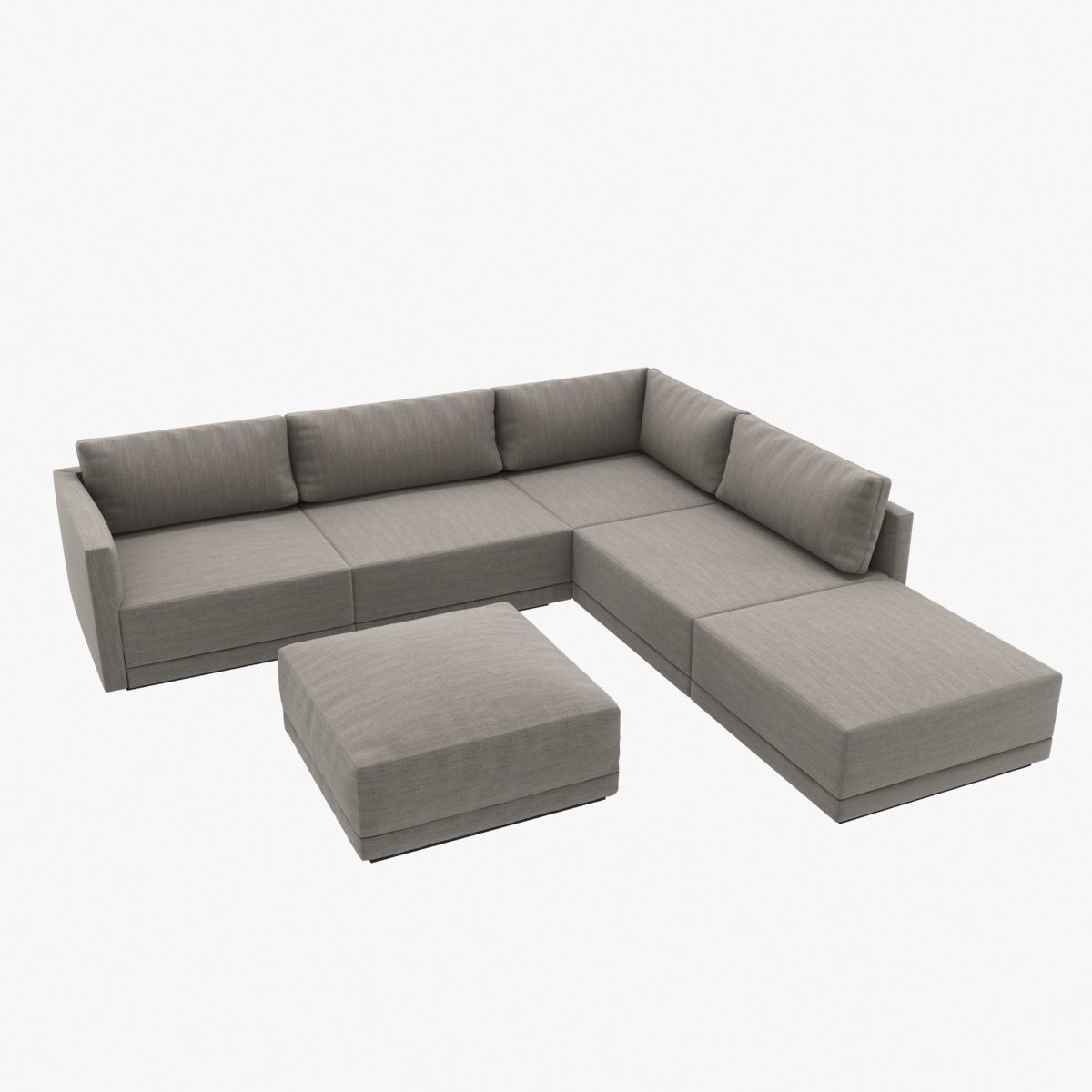 Custom made modern corner sofa with ottoman upholsterd in grey t 3D