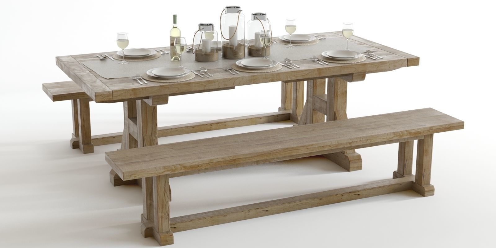 Pottery Barn Stafford Dining Set 3D model CGTrader