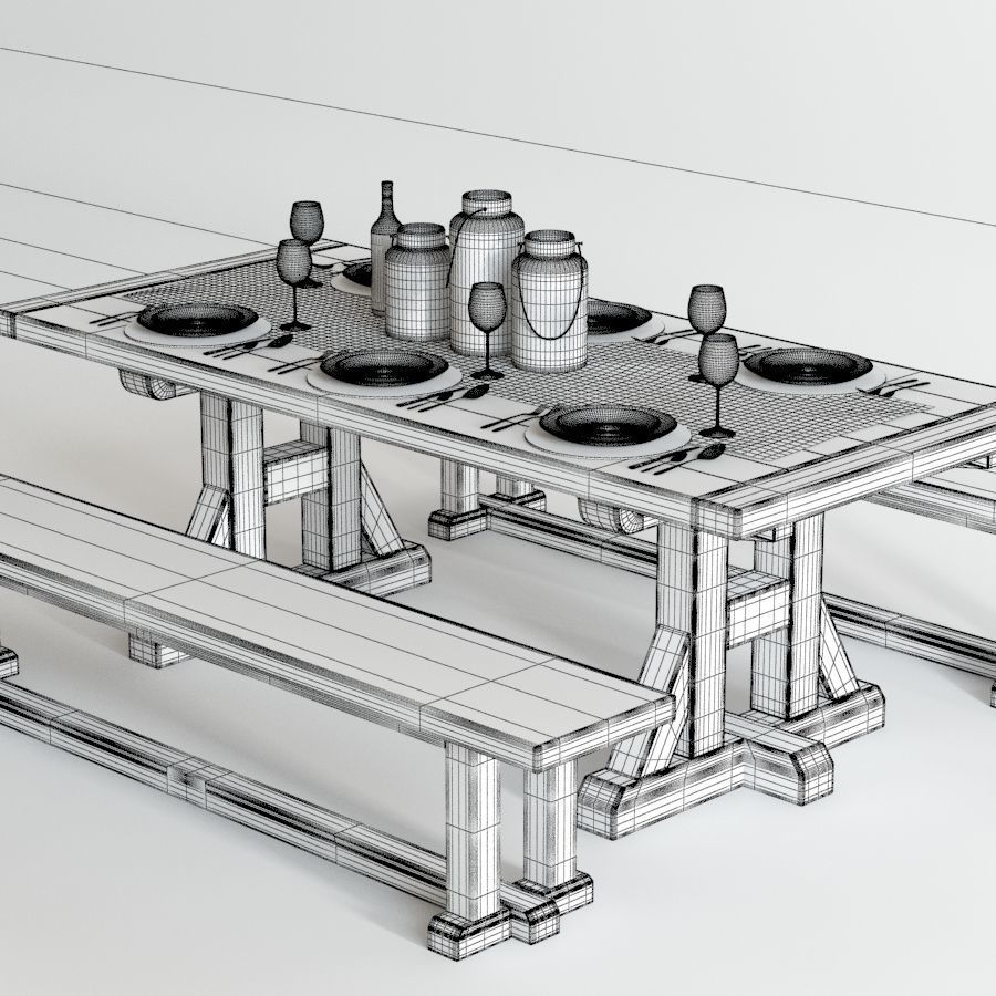 Pottery Barn Stafford Dining Set 3D model CGTrader