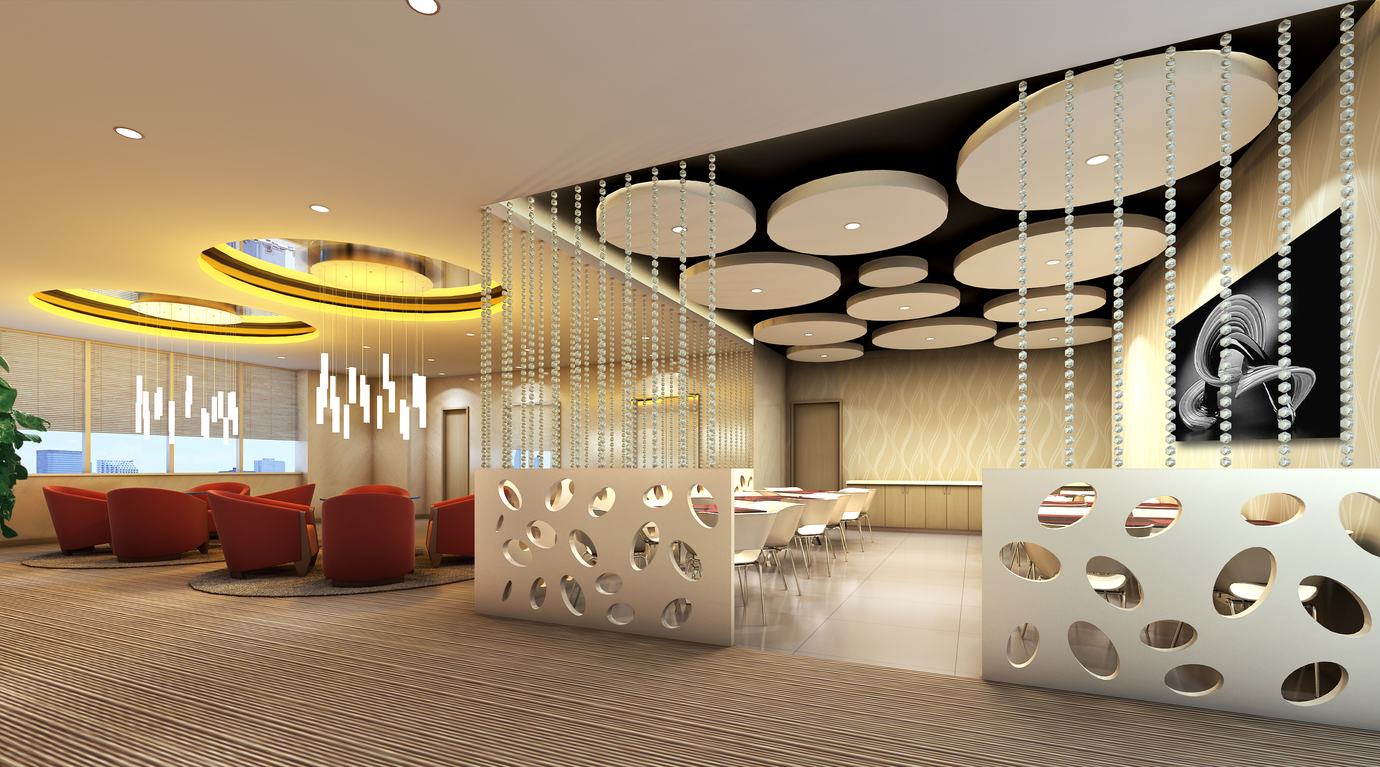 Lobby with Stylish Partition Decor 3D Model MAX
