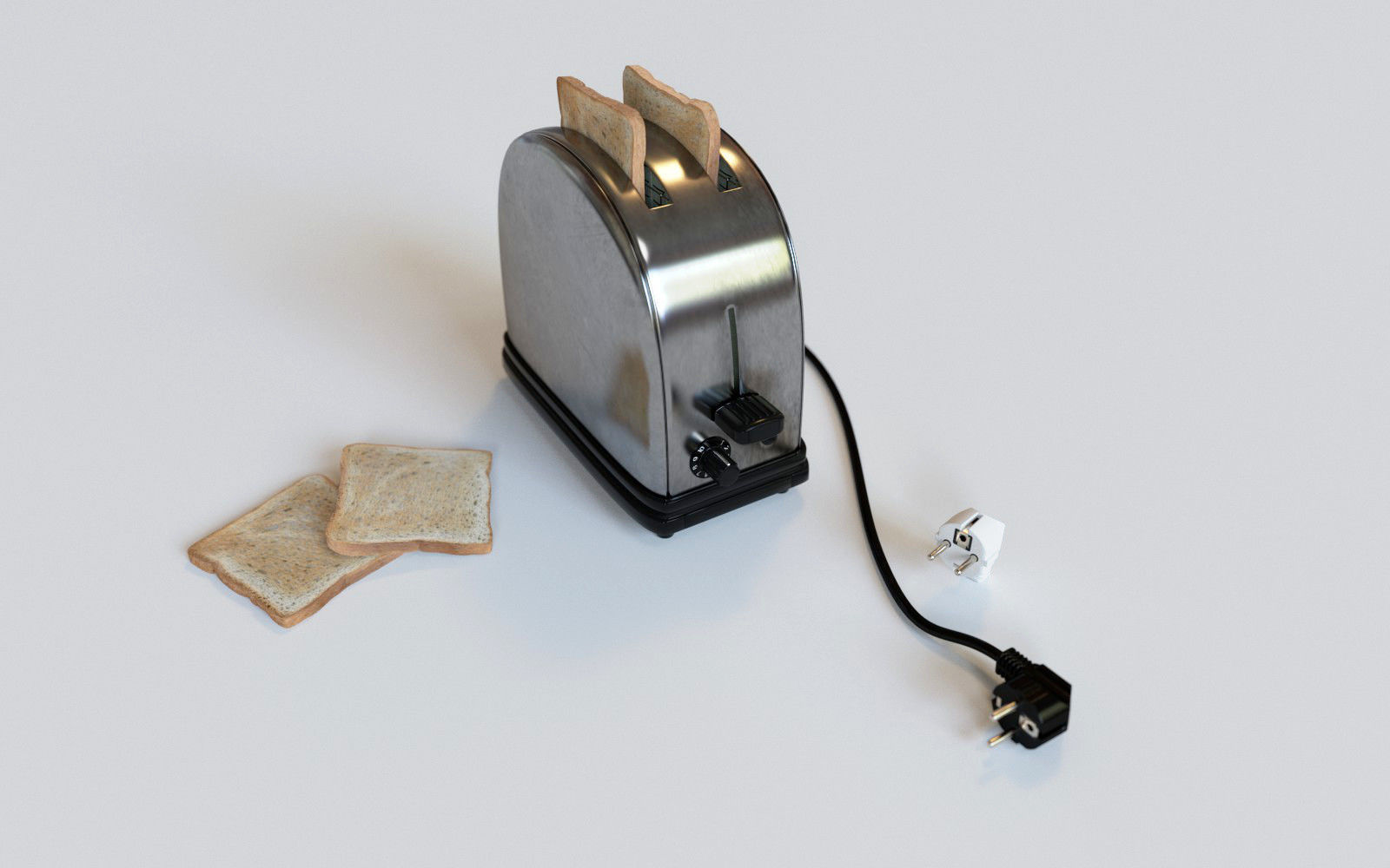 Simple metallic toaster with european plug 3D model
