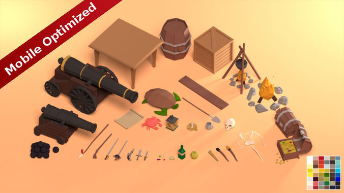 3D model Low Poly Pirate Prop Pack VR / AR / low-poly | CGTrader