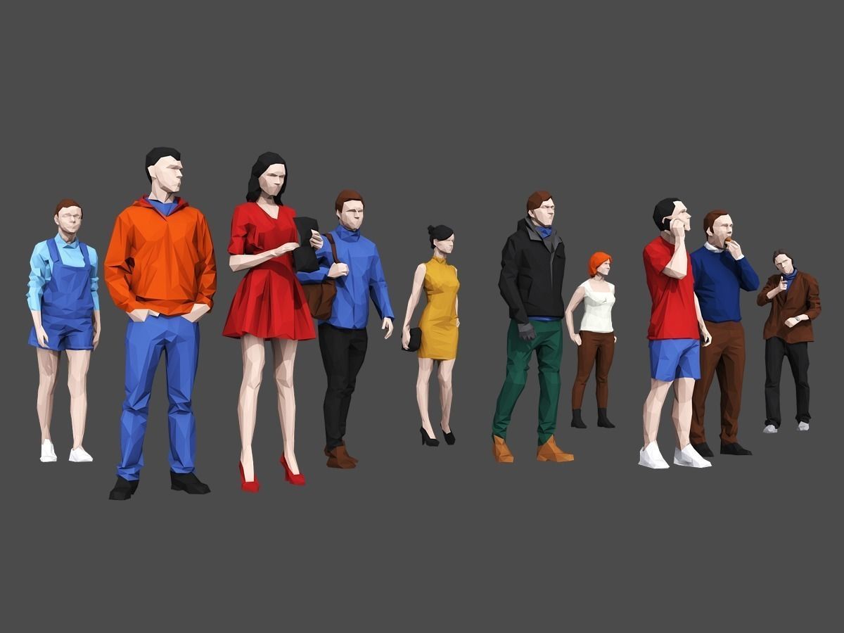 3D model Complete Colored Lowpoly Standing People VR / AR / low-poly ...