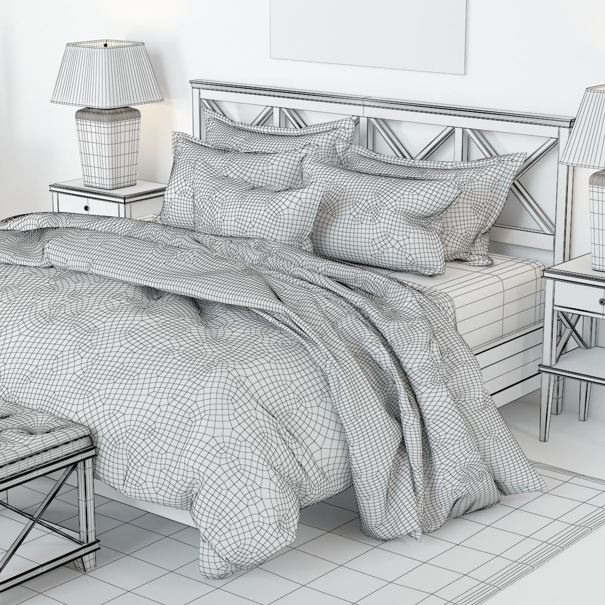 Pottery Barn Clara Lattice Bed set 1 3D model CGTrader