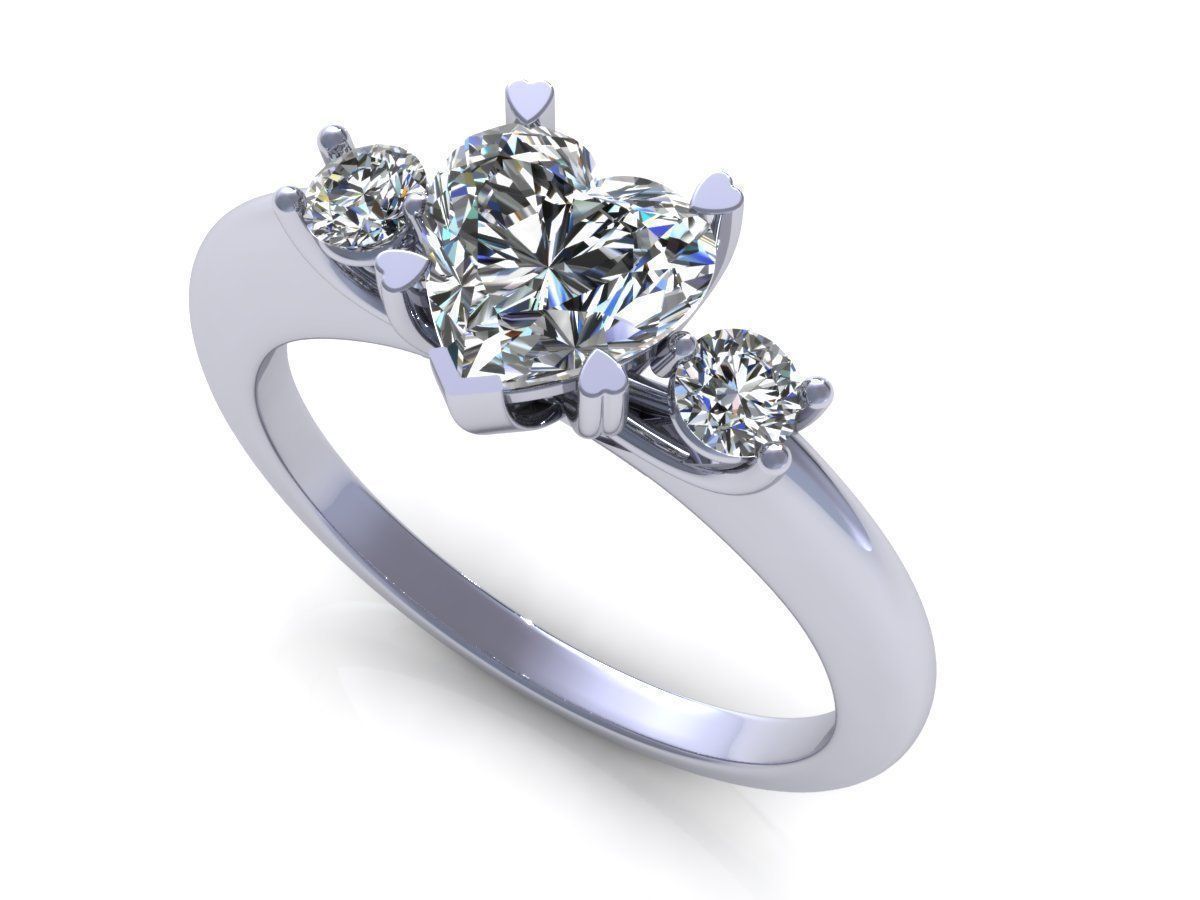 Heart Three Stone Diamond Ring 3D print model