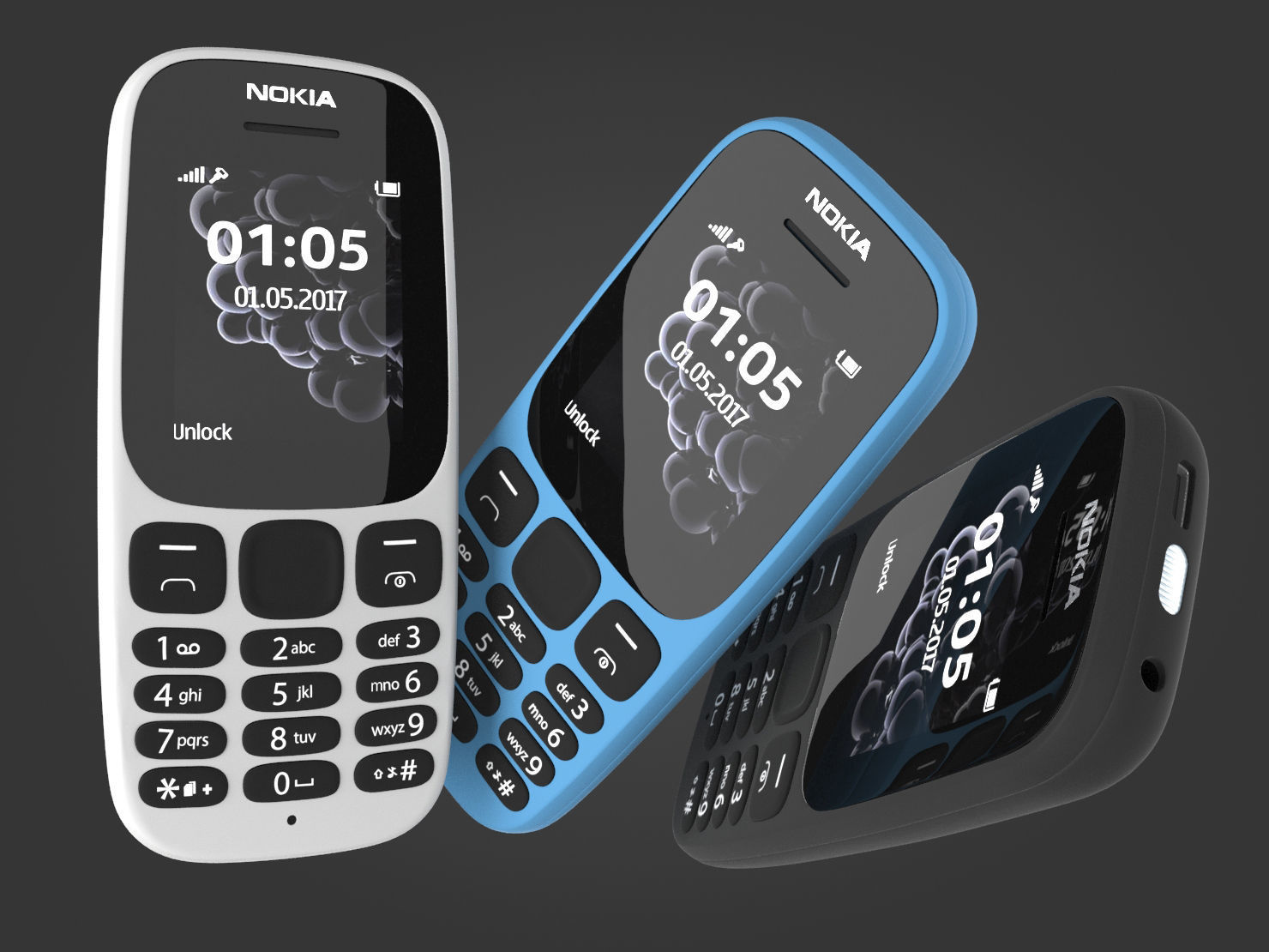 Nokia 105 2017 White Blue Black 3D | CGTrader