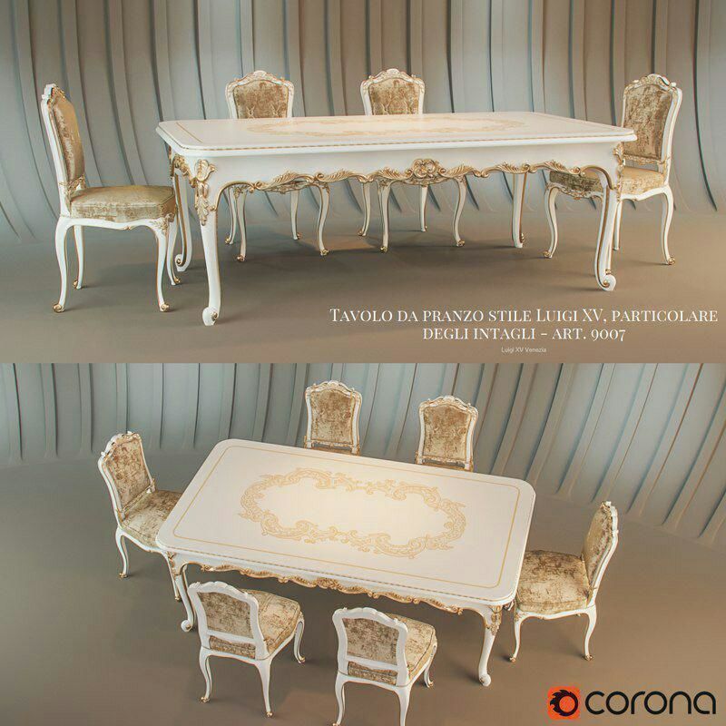 Tavolo da pranzo Venezia in stile Luigi XV table and chair