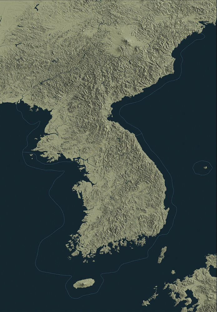 Korean Peninsula satellite map 3D model | CGTrader
