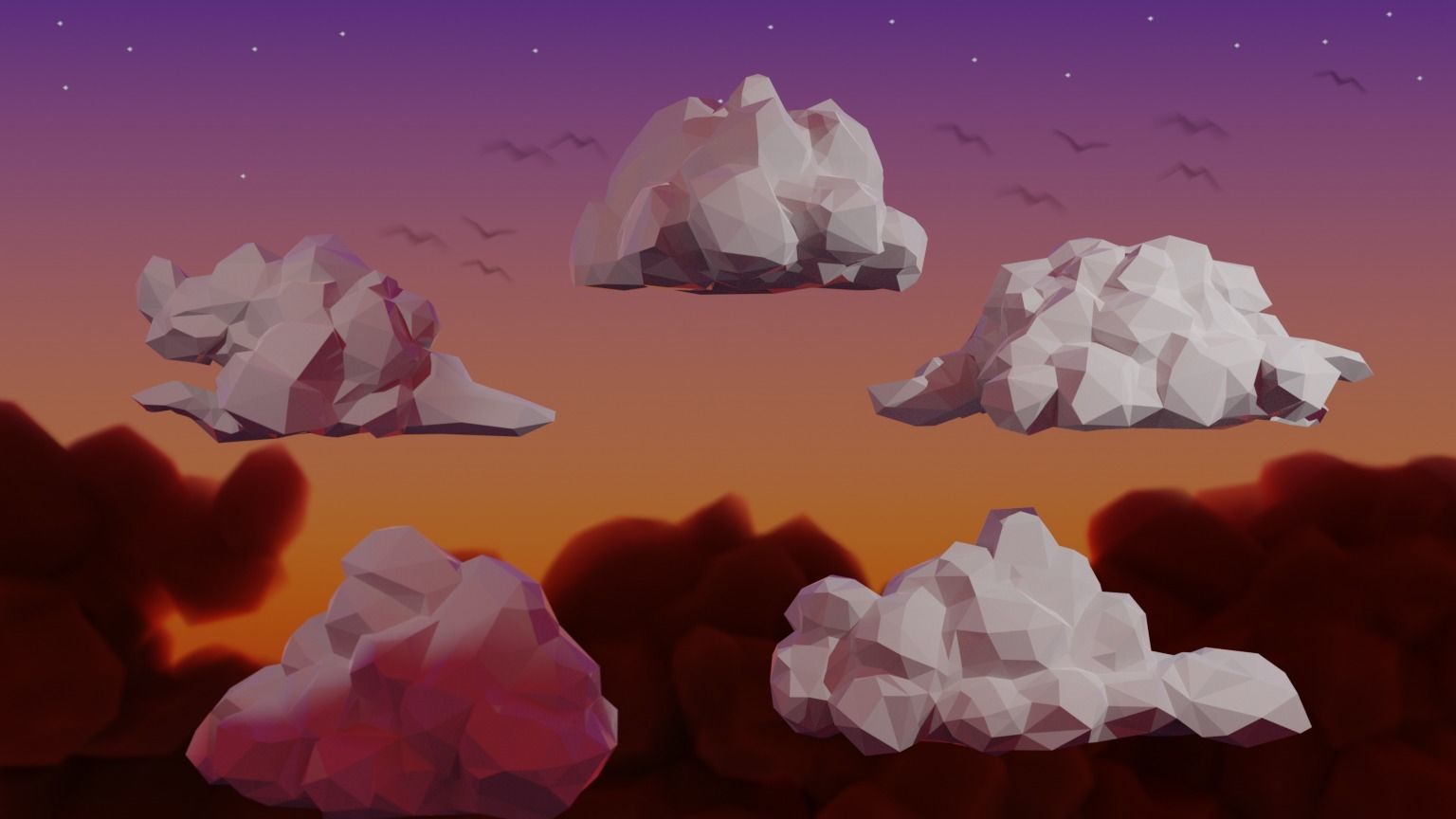Low Poly Stylized Cumulus Clouds Pack 1