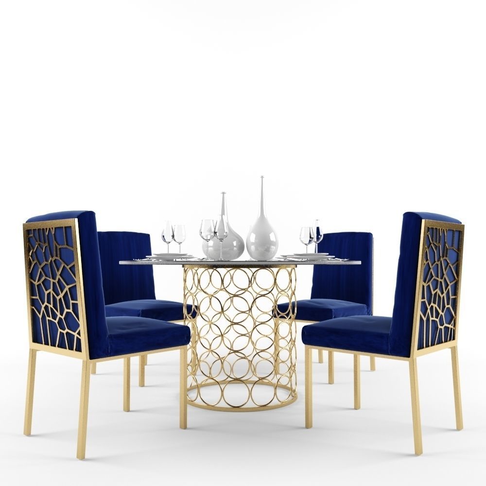 Meridian Opal Dining Room Set In Gold And Navy Model