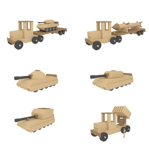 Wooden war toys machines Low-poly 3D model