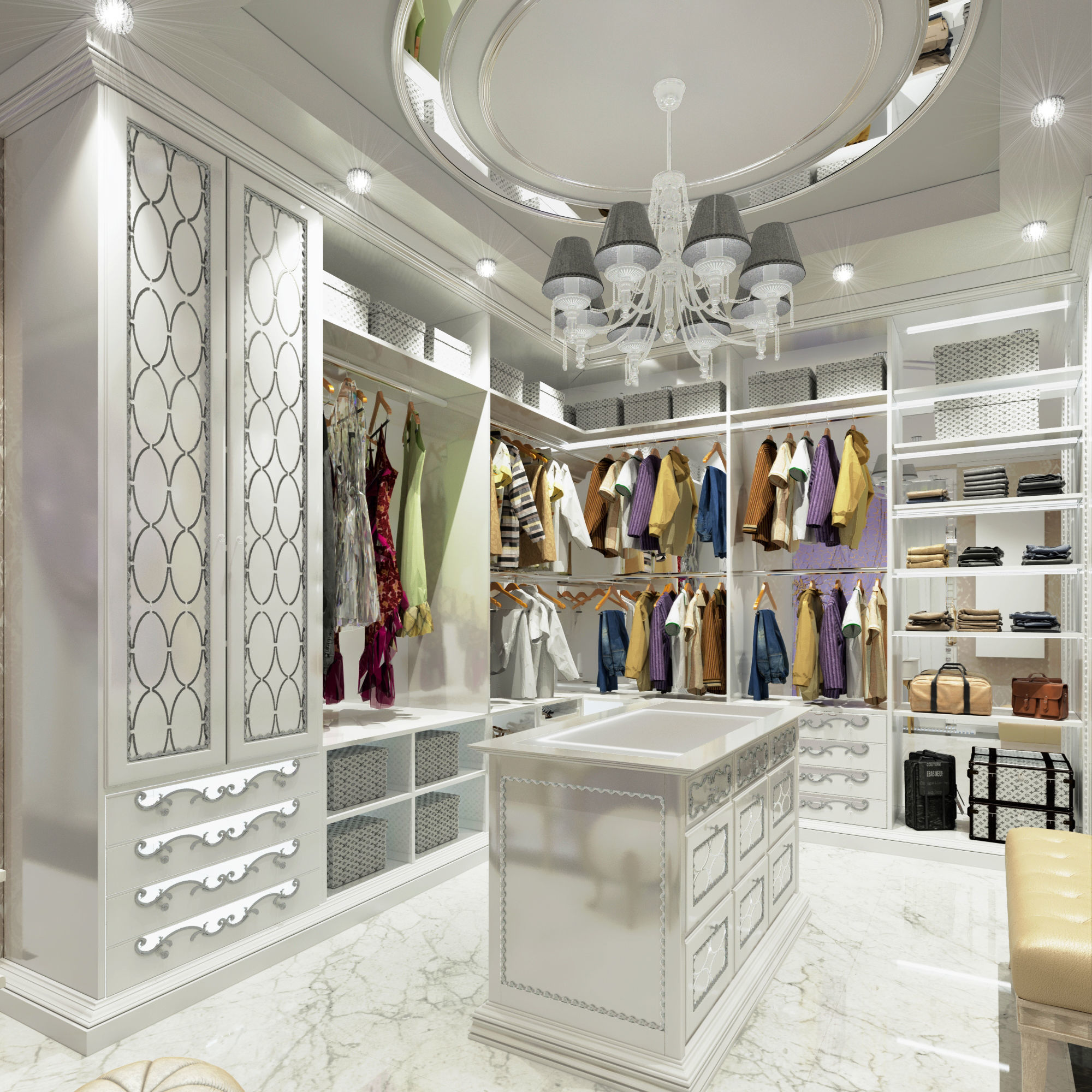 modern luxury bedroom and dressing room 3d model