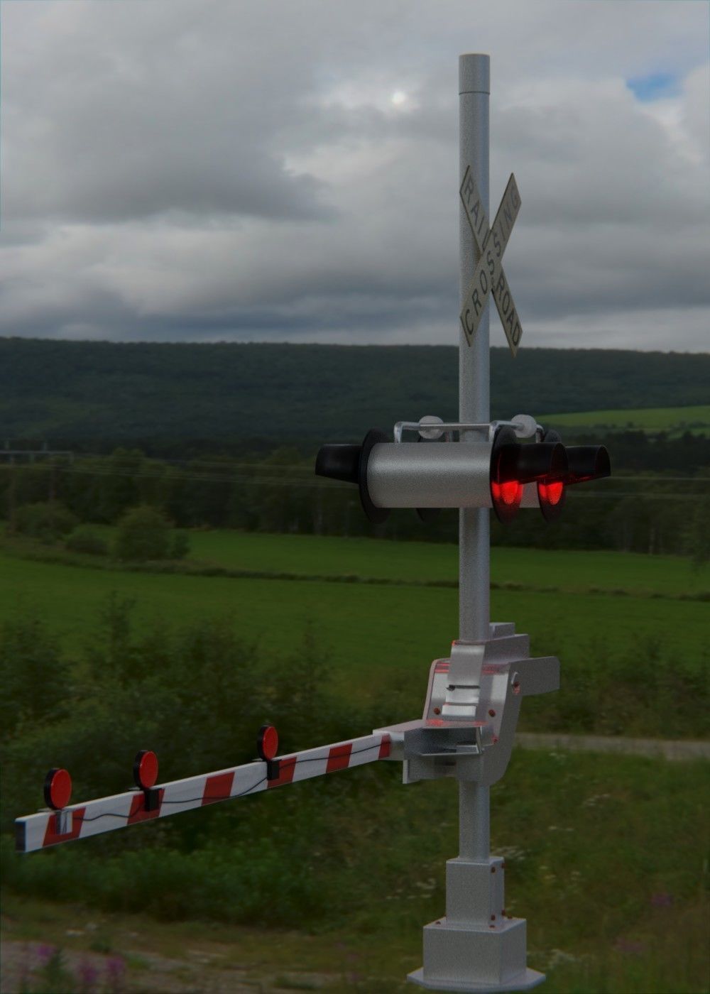 Level crossing Railroad crossing with lights US Railway 3D model