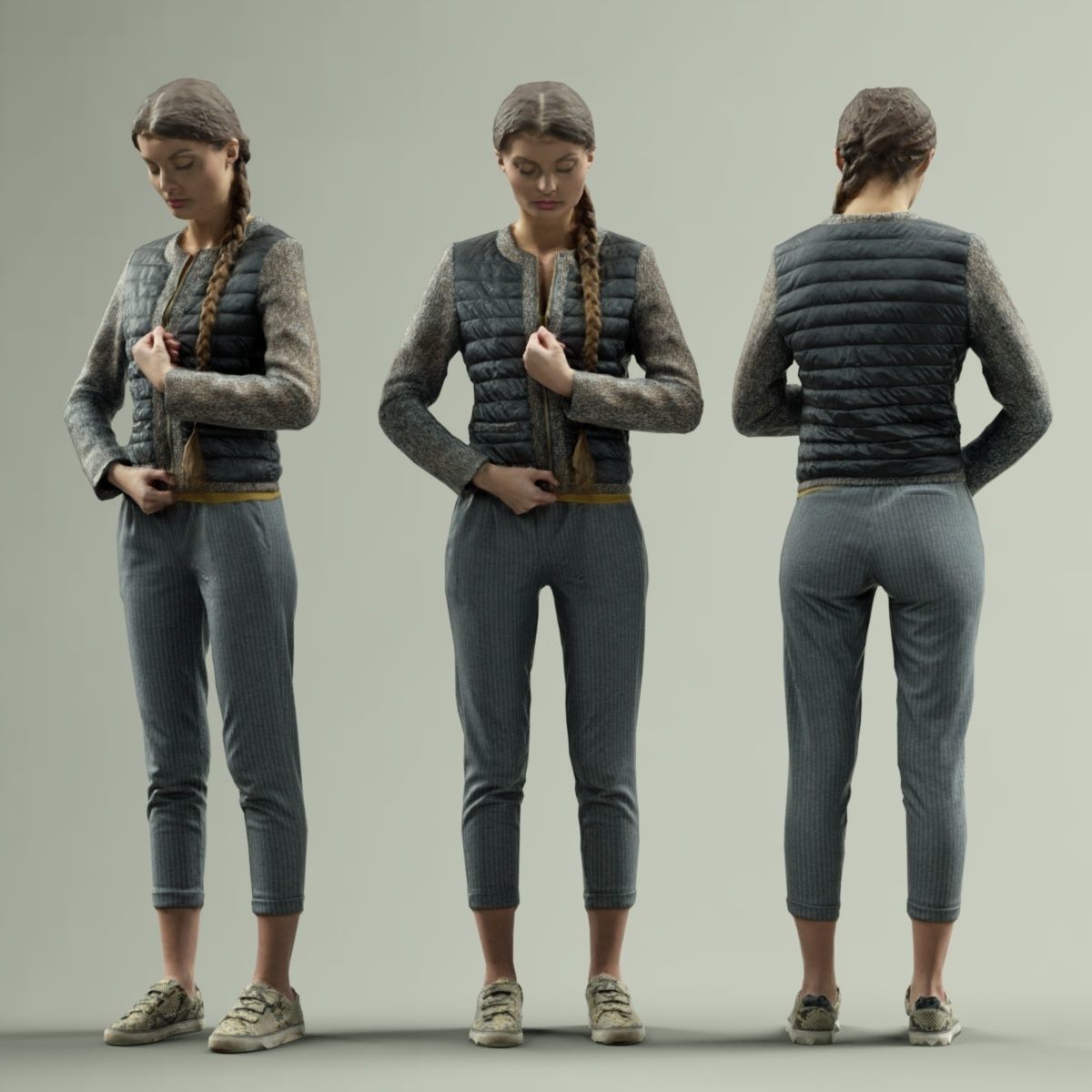 3D model Girl Zipping up Shiny Jacket VR / AR / low-poly | CGTrader