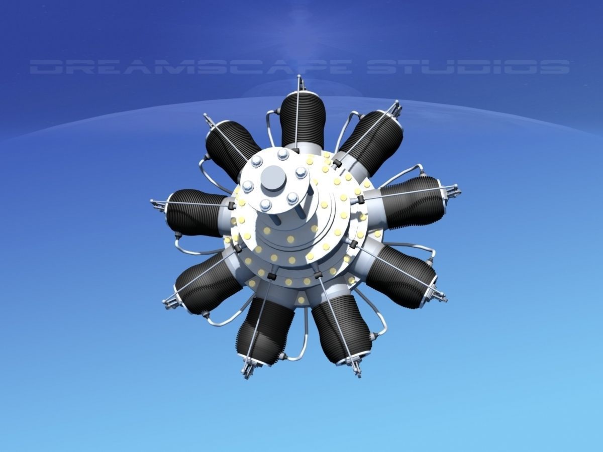 Rotary Aircraft Engine 3D Model rigged MAX OBJ 3DS LWO LW LWS DXF STL