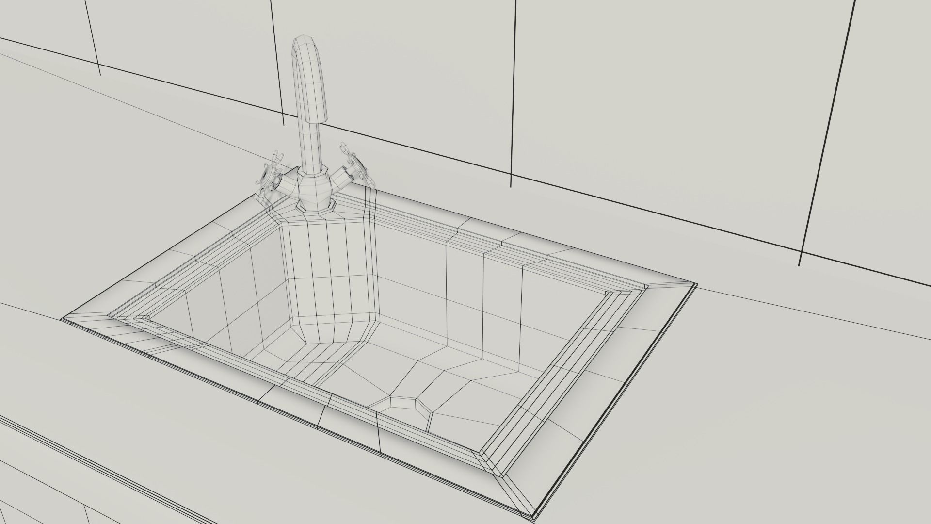Kitchen Sink with Water Tap and Drain 3D model rigged CGTrader