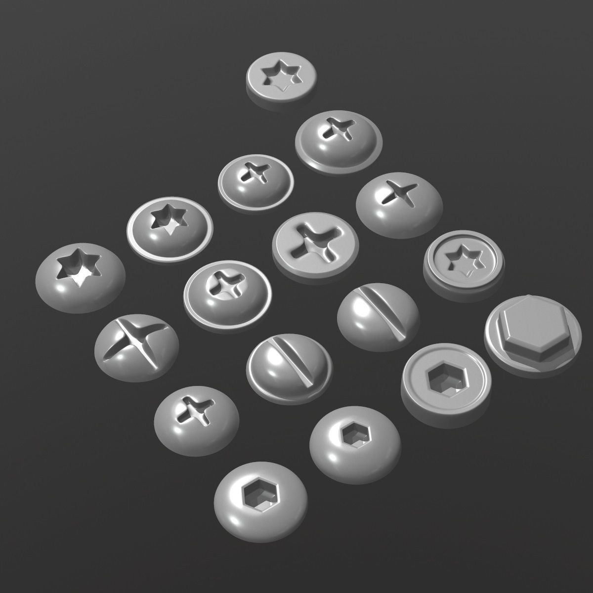 Screw Heads Collection 3D model CGTrader