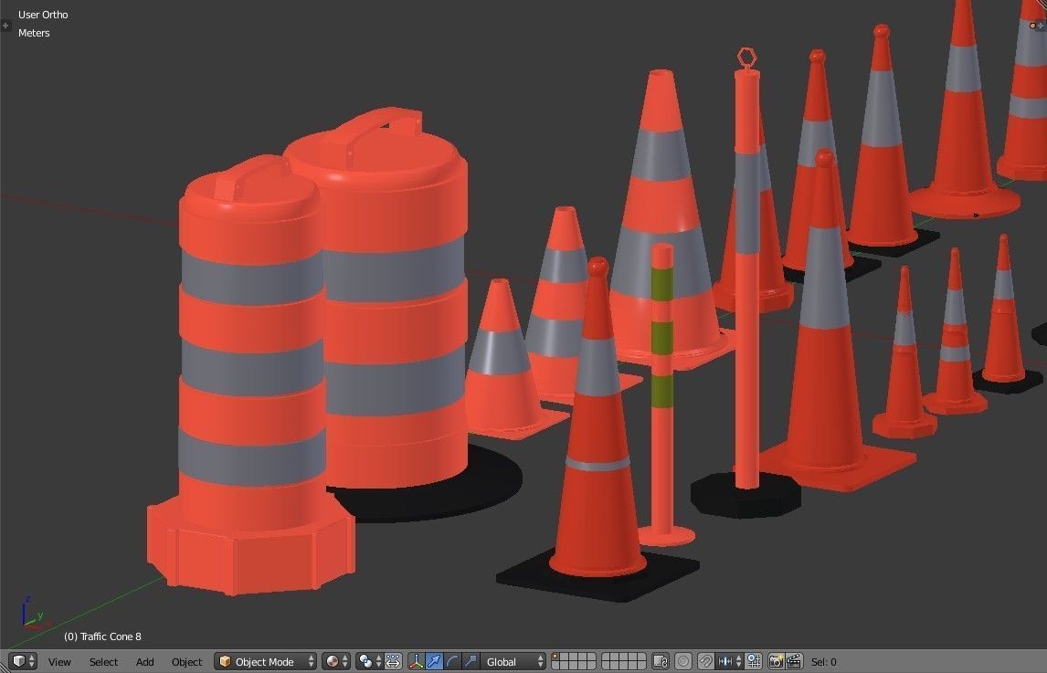 3D model Traffic Cones and Construction barrels Collection 19 items