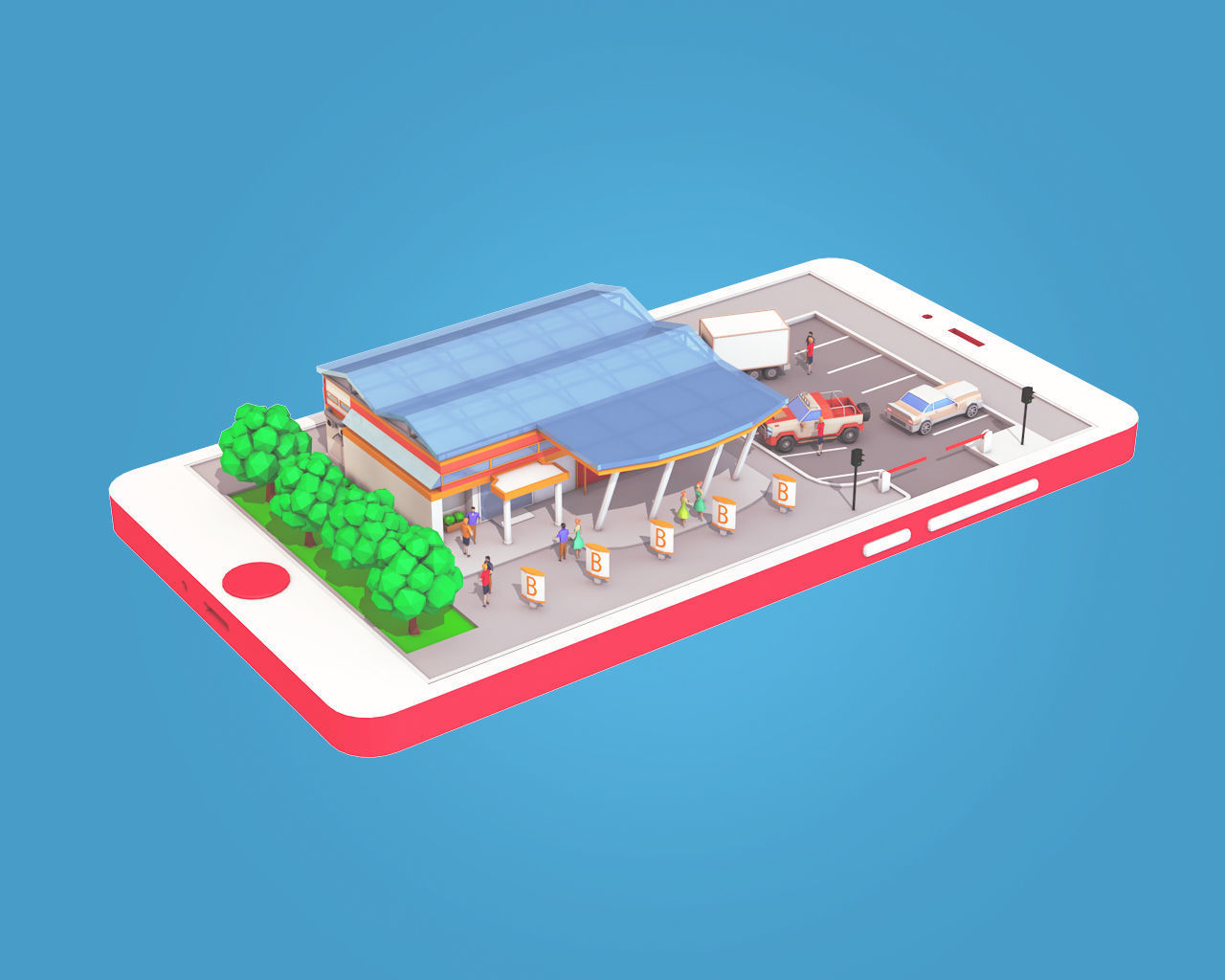 Cartoon Supermarket on Phone screen