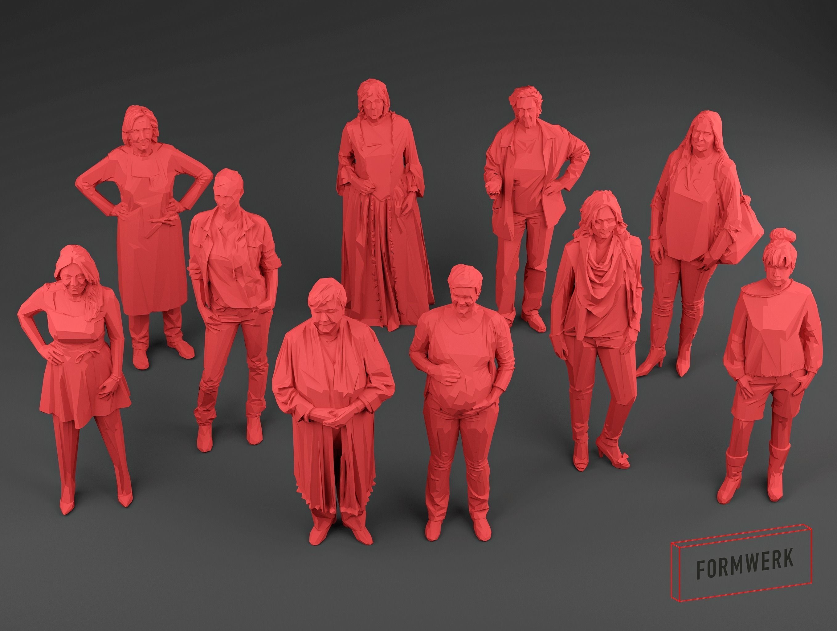 Scanned women Low Poly set 01 - 10 models