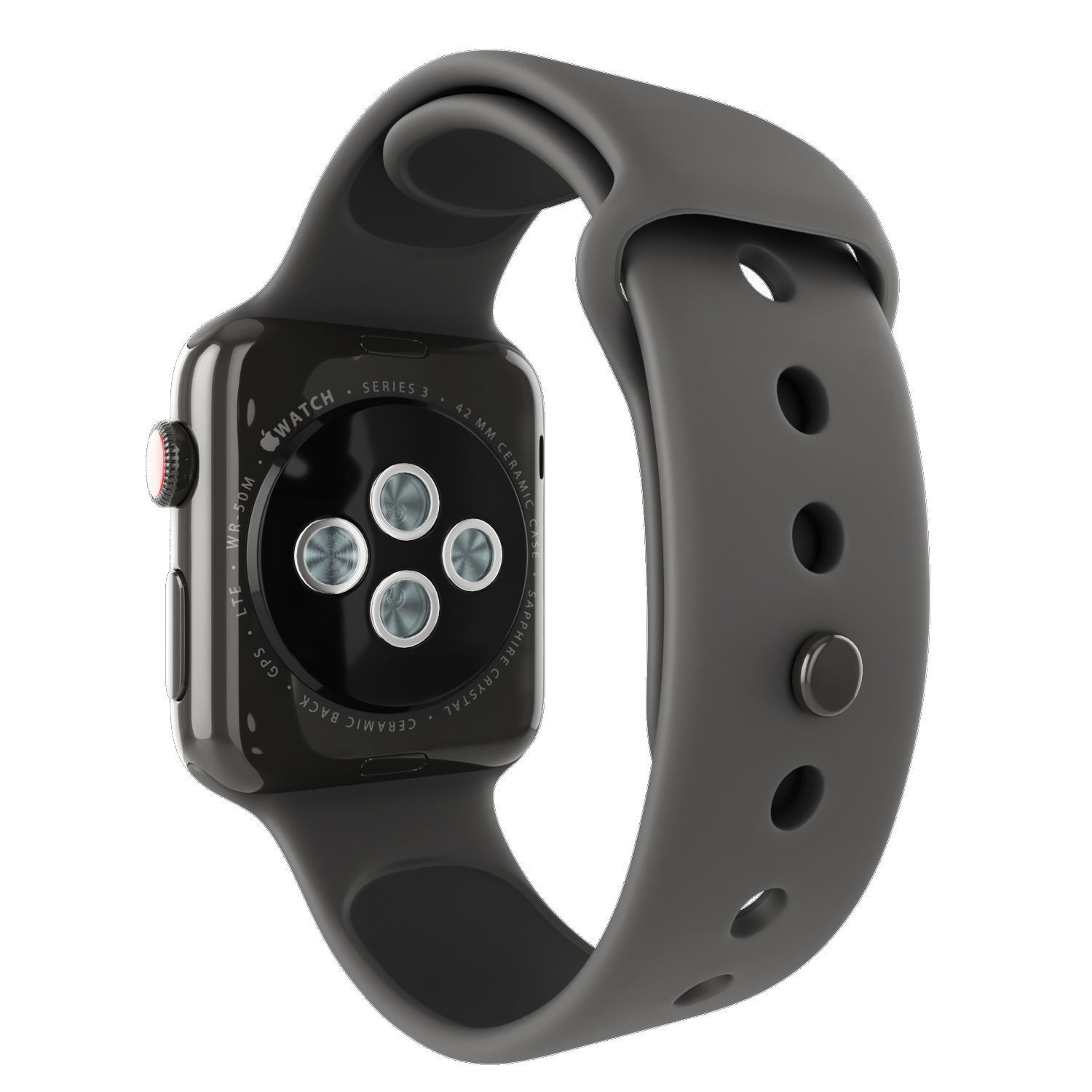 Apple Watch Edition Series 3 42mm with Sport Band Ceramic Black 3D model_3