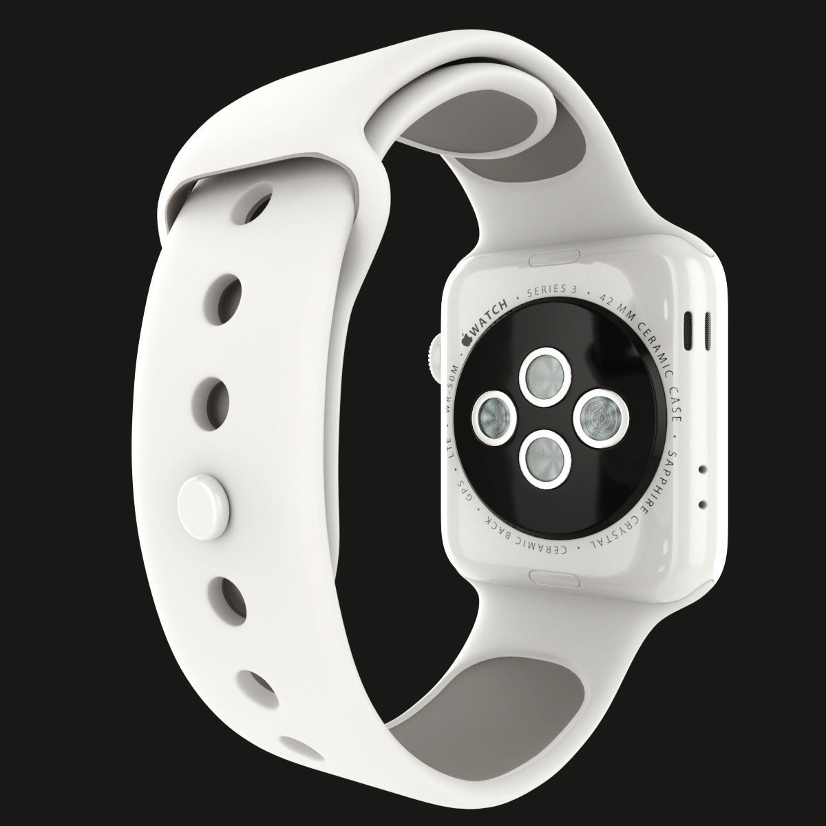 Apple Watch Edition Series 3 42mm with Sport Band Ceramic White 3D model_3
