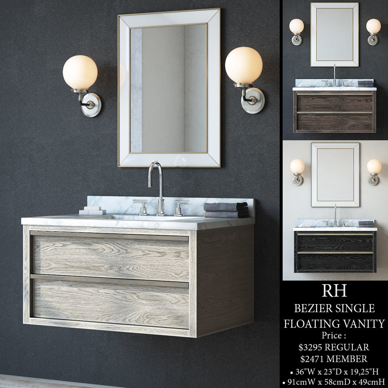 3D RH BEZIER SINGLE FLOATING VANITY CGTrader