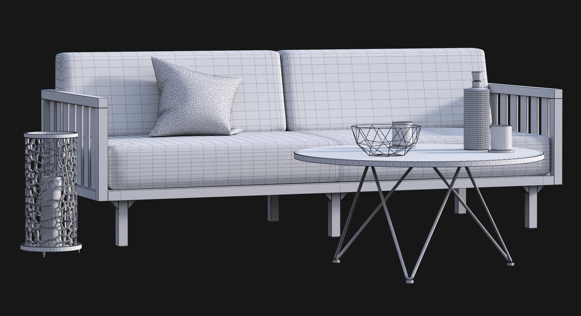 CB2 Tropez Black and White Stripe Sofa set 3D model CGTrader