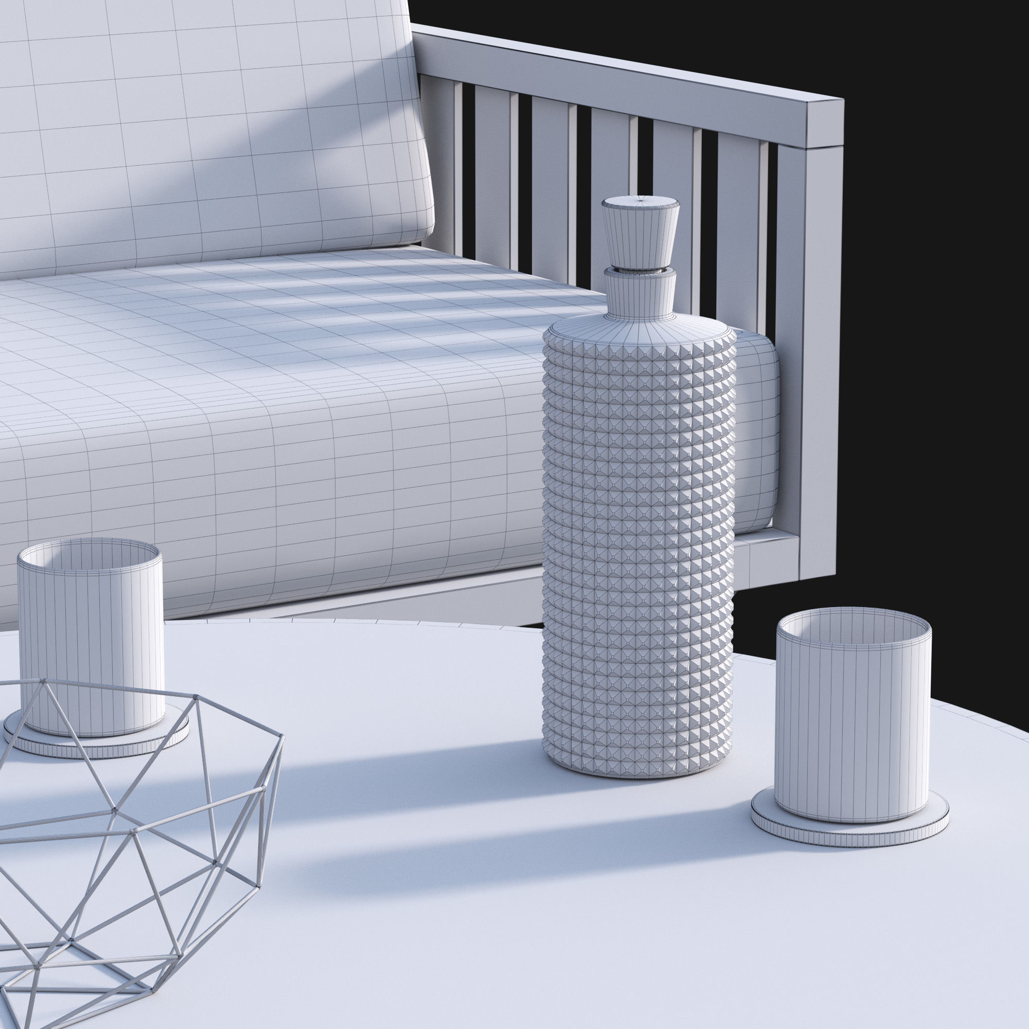 CB2 Tropez Black and White Stripe Sofa set 3D model CGTrader