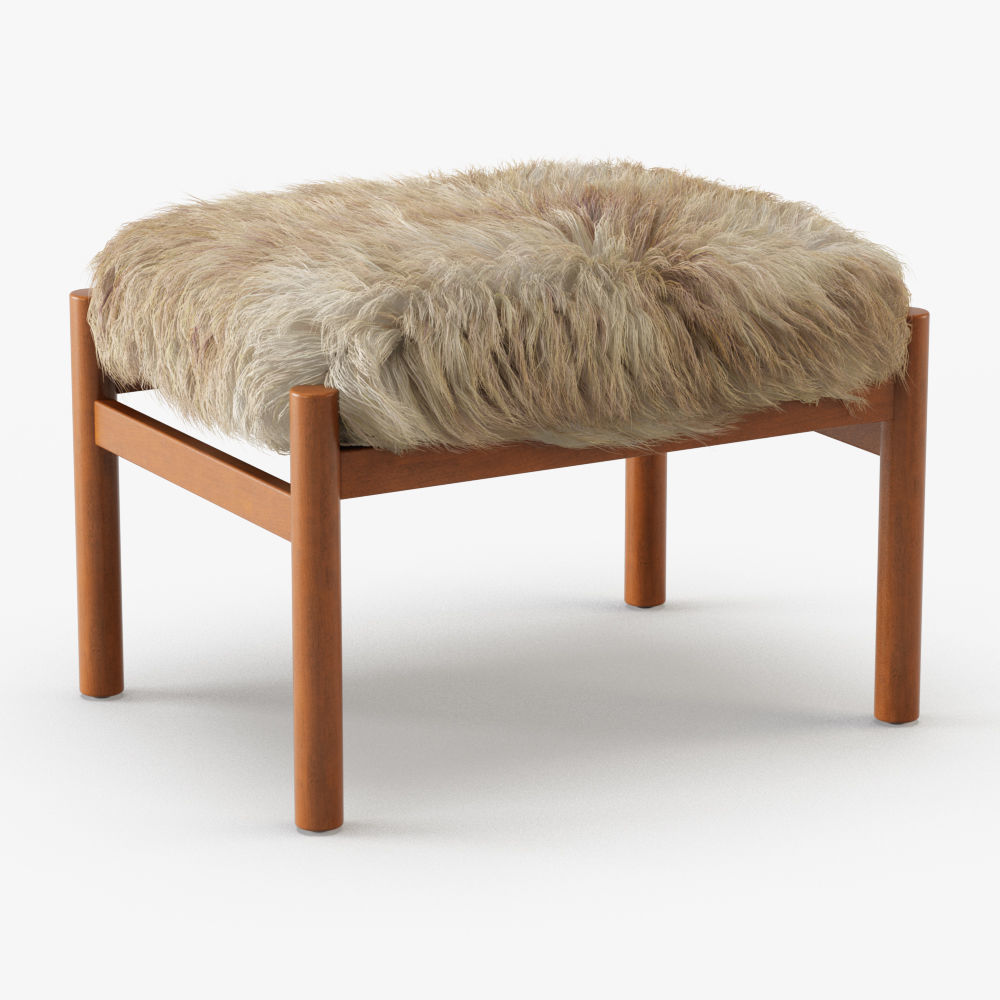 Modern Teak Stool Sheepskin
