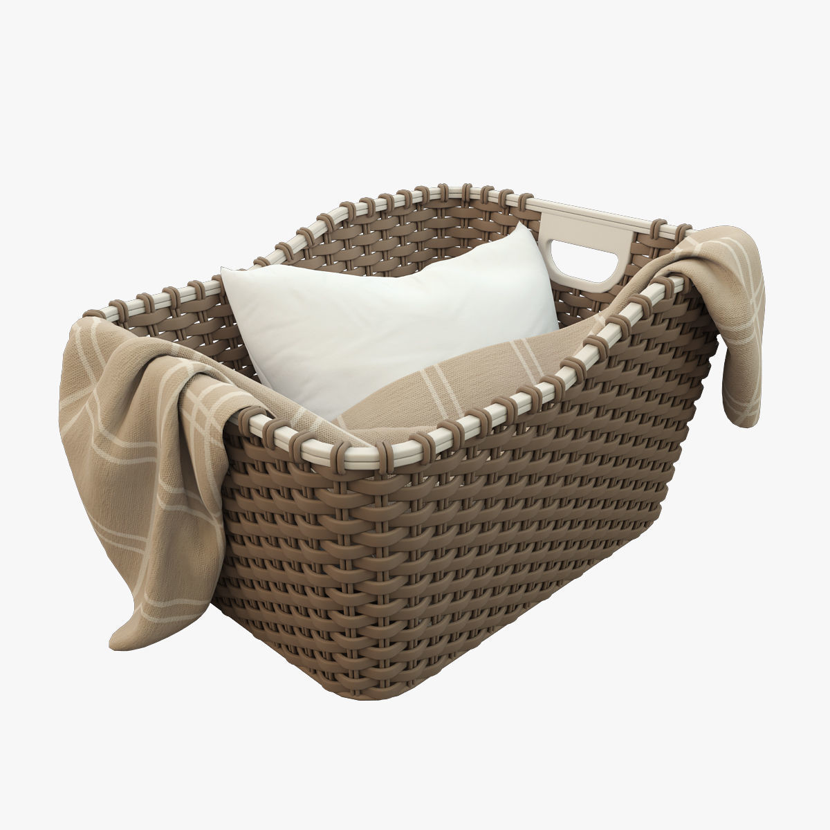 Wicker Basket with pillow and plaid 3D model CGTrader