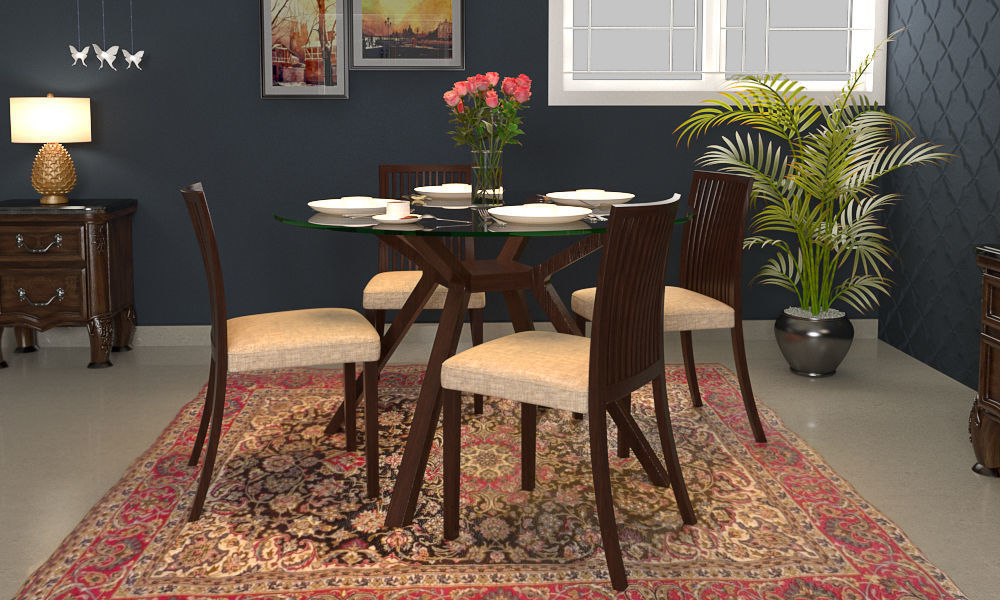 Wesley 4 Seater Round Glass Top Dining Table 3D Model