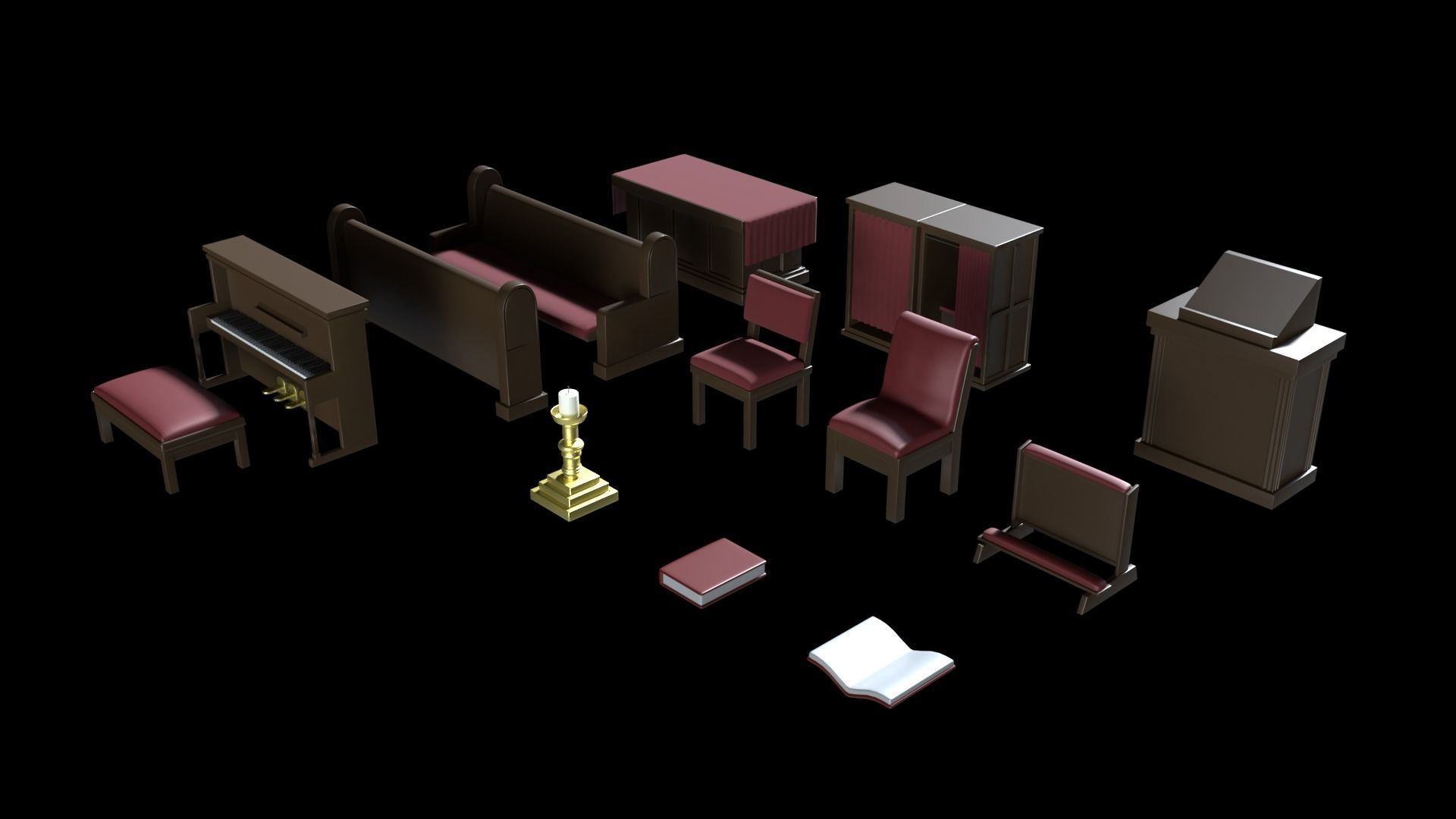 3D model Church Furniture Asset Pack V2 VR / AR / lowpoly CGTrader