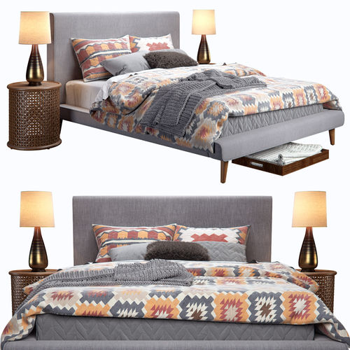 West Elm Mod Upholstered Bed 3D model CGTrader