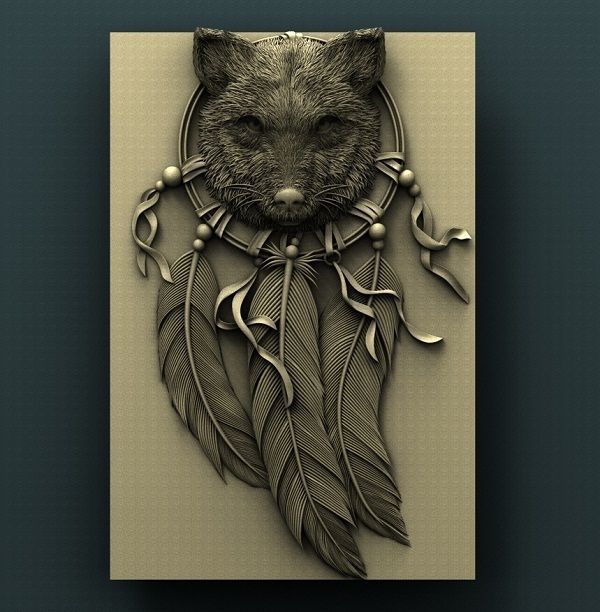 Wolf dream cathcer 3d stl model for cnc