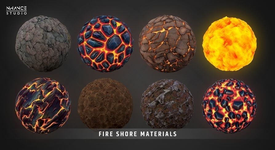 Stylized Fantasy Fire Shore Landscape Material Pack