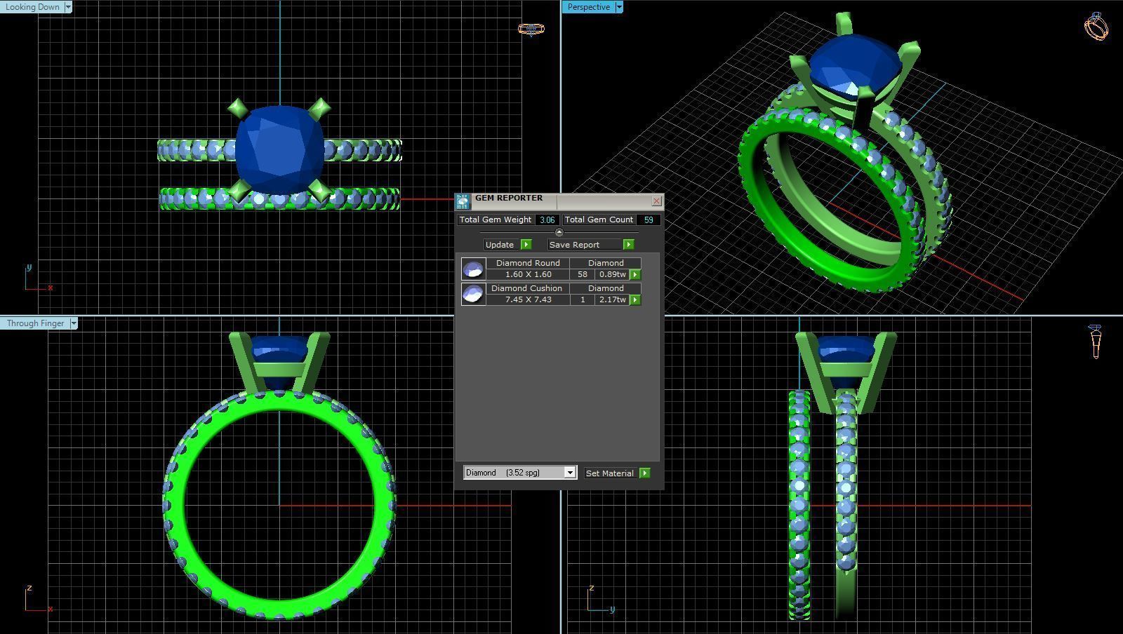 Blue diamond ring 085 3D print model