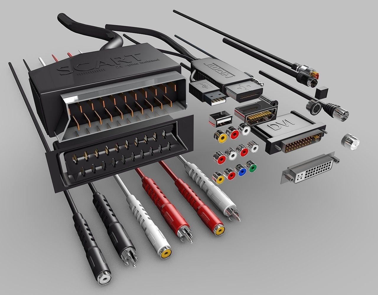 ElectronicCablesPack cables and connectors 3D model CGTrader