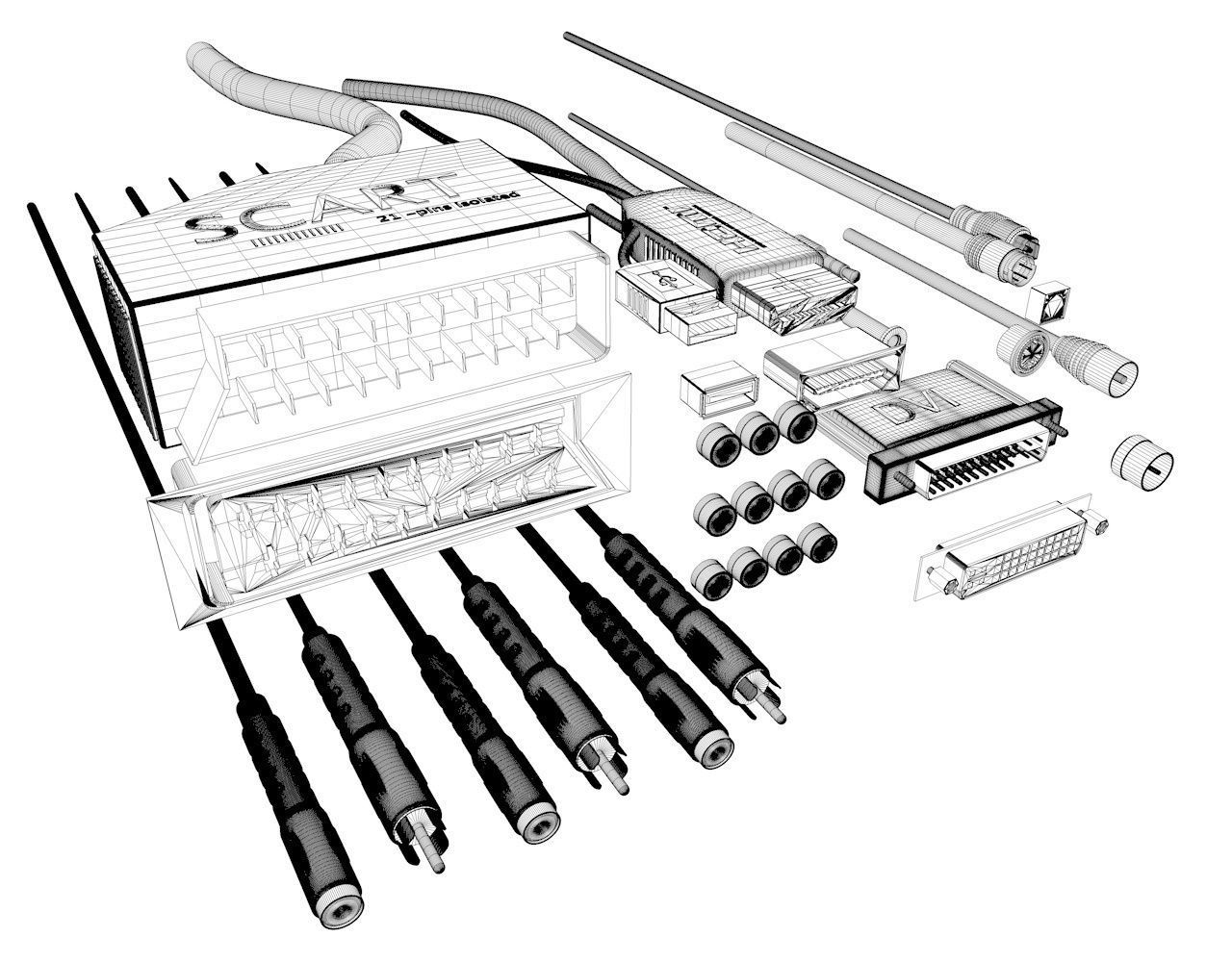 ElectronicCablesPack cables and connectors 3D model CGTrader
