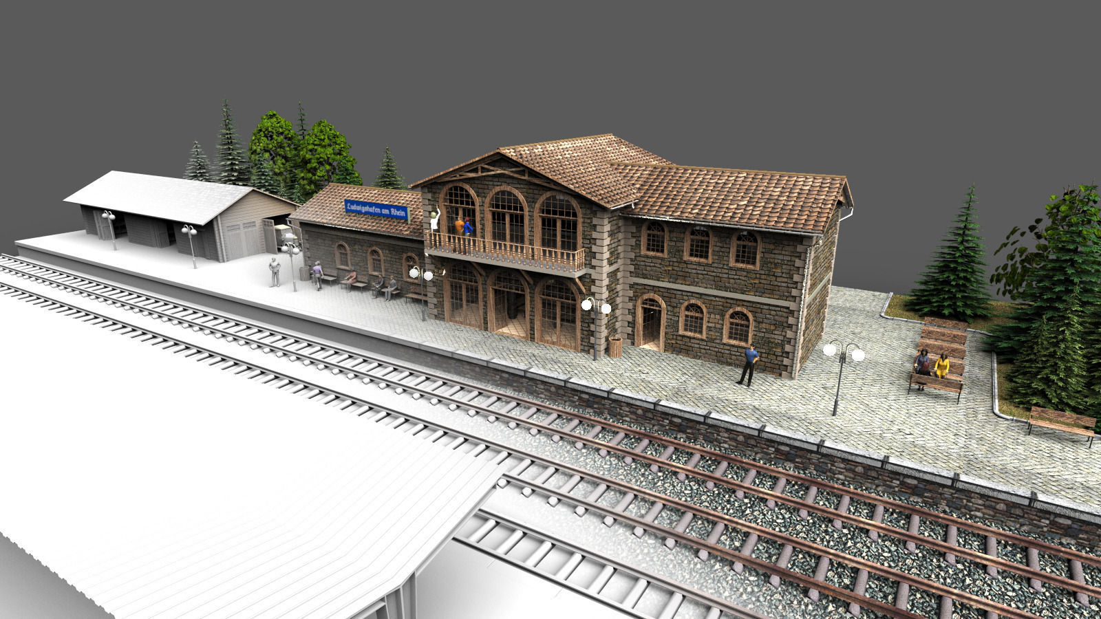 Railway station 3D Model .3ds
