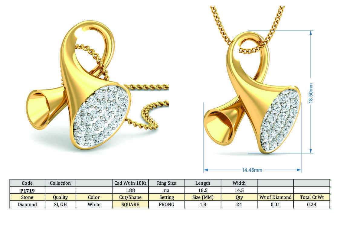 Spiral Horn Shaped Pendant With Diamonds 3D print model