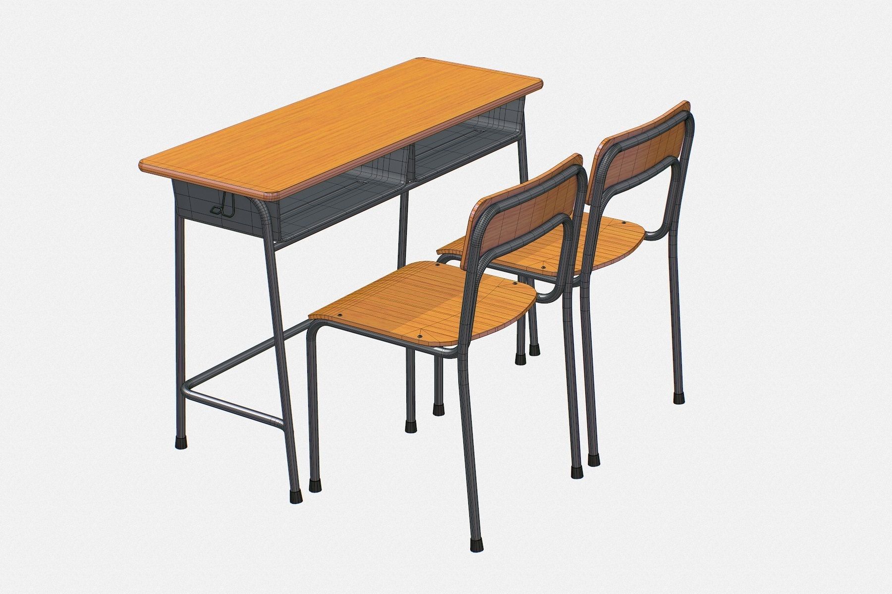 3D model School Desk and Chair 2 Places VR / AR / lowpoly CGTrader