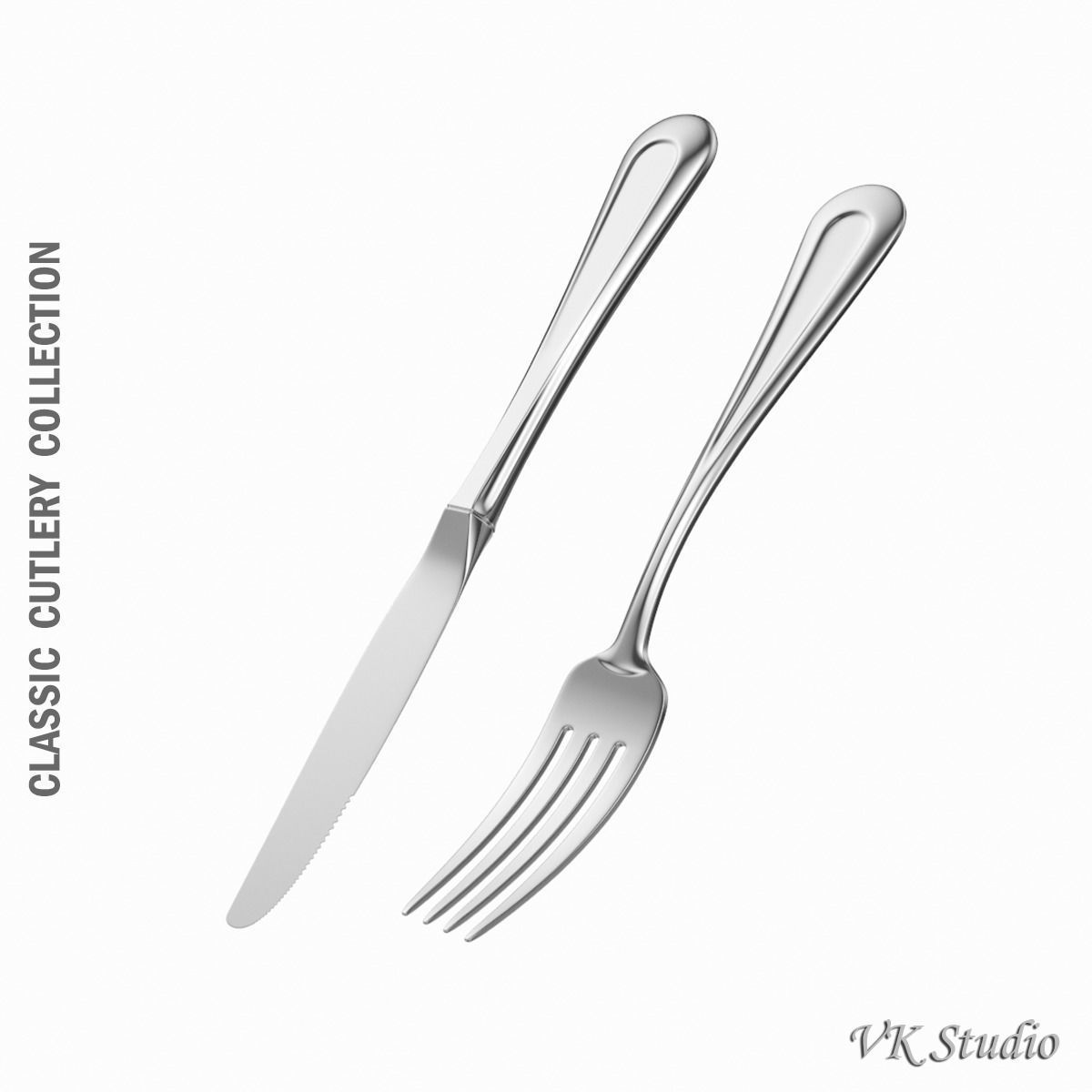 Dessert Knife and Fork Classic Cutlery 3D asset CGTrader