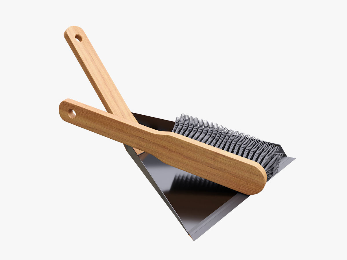 Wood brush with dustpan