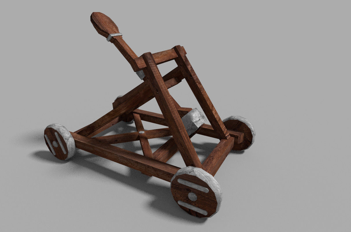 low poly medieval catapult