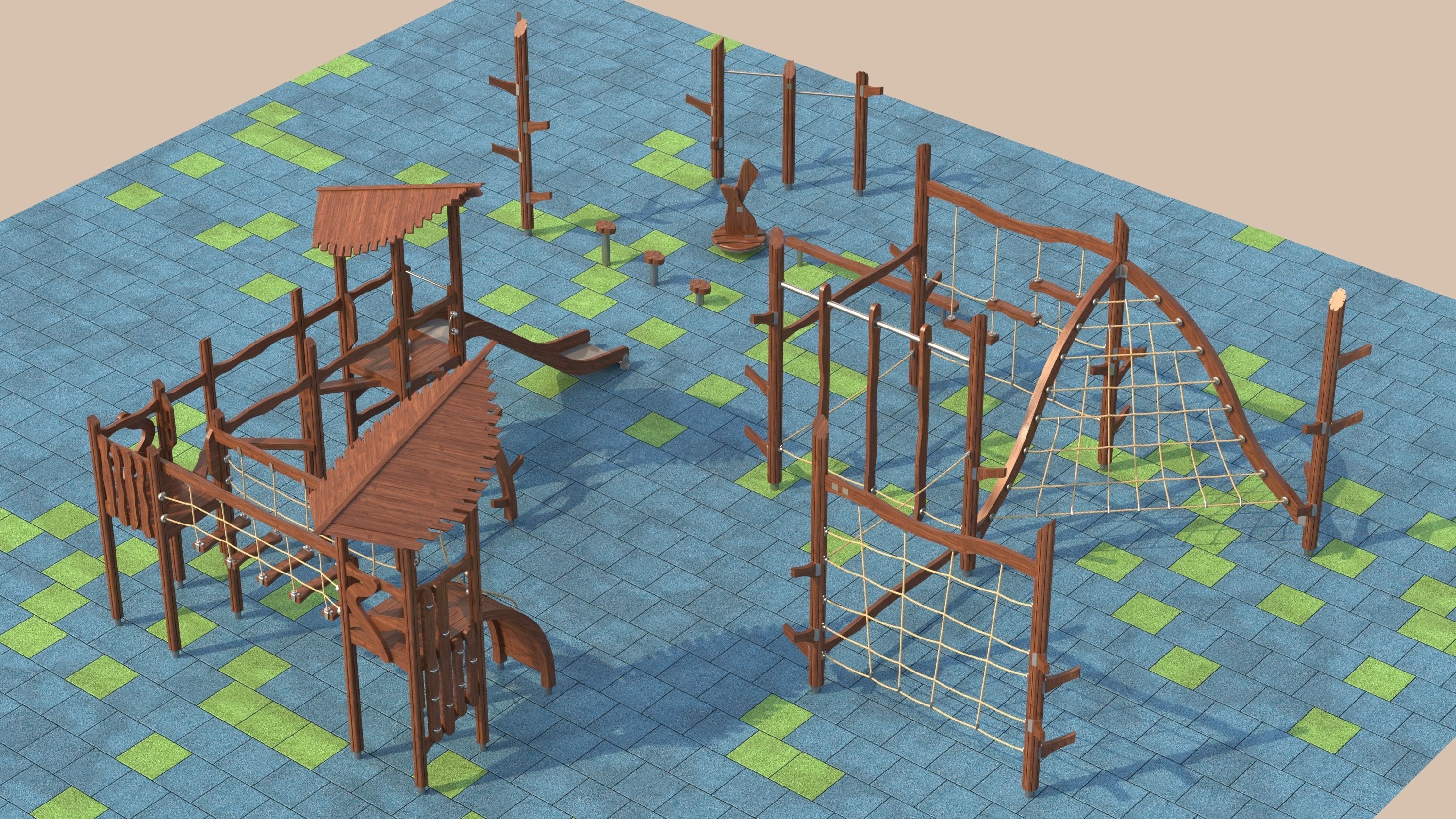 Modern wooden eco playground 3D model MAX