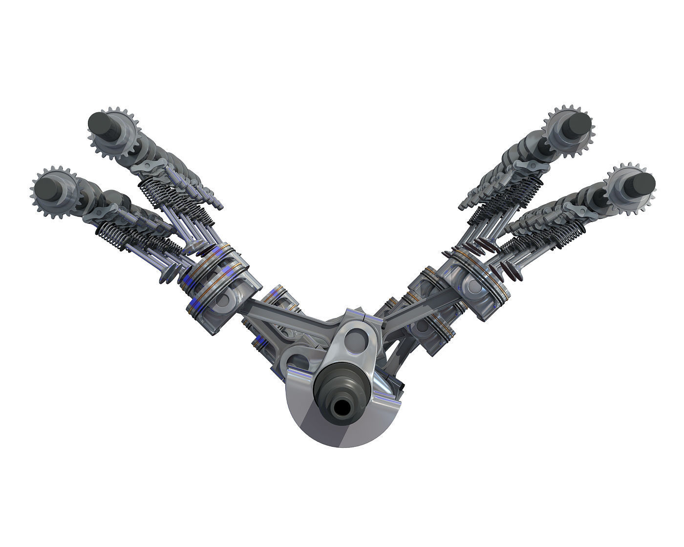 Animated V8 Engine Mechanism Internal Components 3D model animated